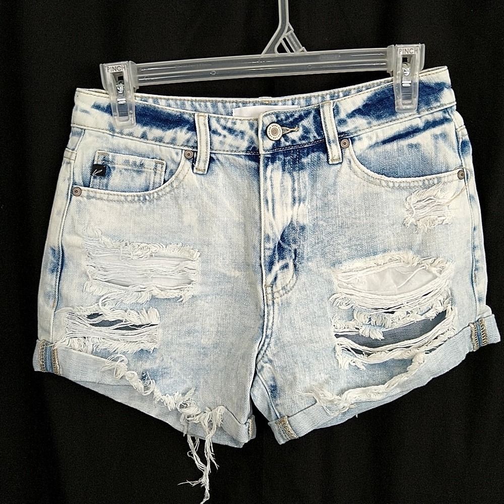 KanCan Acid Wash Distressed Denim Shorts High Rise Cutoff Summer Festival sz S